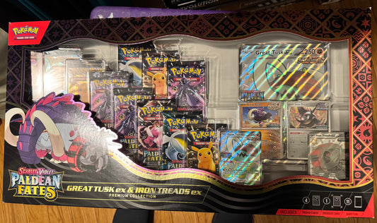 Pokemon Paldean Fates Great Tusk EX + Iron Threads EX Premium Collection